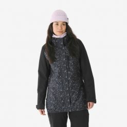 Kurtka narciarska i snowboardowa damska Quechua 500 long. Czarne kurtki sportowe damskie DREAMSCAPE, na zimę, l, bez wzorów, z materiału, bez kaptura, narciarskie. Za 299.99 zł.