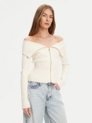 Guess Sweter W5YR03 Z30I2 Écru Slim Fit. Swetry damskie Guess, xxl, z aplikacjami, z wiskozy, bez kołnierzyka, bez ramiączek, bez kaptura. Za 339.99 zł.