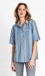 LEE SS SHIRT DAMSKA KOSZULA W PASKI DIPPED BLUE L45DCHLA 112110225. Niebieskie bluzki damskie Lee, l, bez wzorów, bez kołnierzyka, bez ramiączek. W wyprzedaży za 49.99 zł.