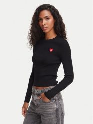 HUGO Sweter Sarpha 50554317 Czarny Slim Fit. Czarne swetry damskie Hugo, xs, bez wzorów, z wiskozy, bez kołnierzyka, bez ramiączek, bez kaptura. Za 594.99 zł.