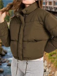 Pikowana kurtka puffer - zielony. Zielone kurtki damskie Sinsay, l, bez wzorów, bez kaptura. Za 89.99 zł.