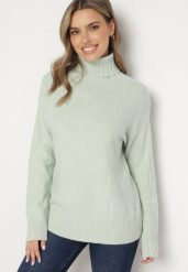 Miętowy Klasyczny Golf Savera. Zielone swetry damskie Born2be, s, bez wzorów, z jeansu, eleganckie, bez kołnierzyka, bez ramiączek, długie, bez kaptura. Za 99.99 zł.