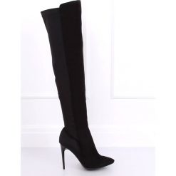 Muszkieterki na szpilce czarne 0H010 Black. Czarne kozaki damskie ButyModne, z elastanu, bez obcasa, na szpilce. W wyprzedaży za 139.00 zł.