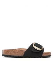 Birkenstock Klapki Madrid Big Buckle 1023373 Czarny. Czarne klapki damskie Birkenstock, bez wzorów, z nubiku, bez obcasa. Za 499.99 zł.