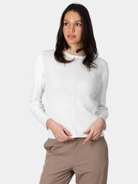 Sweter Damski Luhta Huopioniemi. Białe swetry damskie Luhta, s, bez wzorów, z bawełny, eleganckie, bez kołnierzyka, bez ramiączek, długie, bez kaptura. Za 449.00 zł.