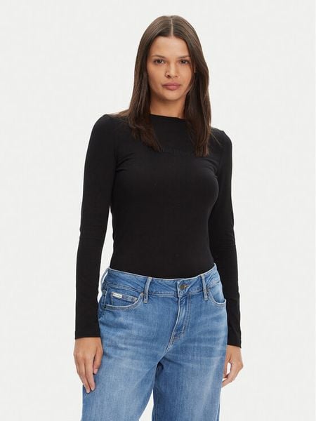 Guess Jeans Bluzka W4YI22 J1314 Czarny Regular Fit. Czarne bluzki damskie Guess Jeans, s, z aplikacjami, z bawełny, bez kołnierzyka, bez ramiączek. Za 169.99 zł.