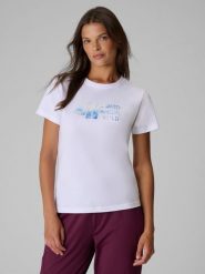 4F T-shirt regular z nadrukiem damski - biały XXL. Białe koszulki sportowe damskie 4f, m, bez wzorów, z bawełny, bez kołnierzyka, bez ramiączek, trekkingowe. Za 69.99 zł.