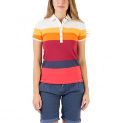 Koszulka polo "Striped" w kolorze biało-czerwono-pomarańczowym. Białe bluzki damskie Timezone, w paski, polo. W wyprzedaży za 68.95 zł.