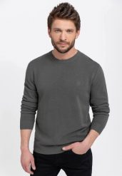 Bawełniany sweter S-MIKO. Szare swetry przez głowę męskie Volcano, l, bez wzorów, z bawełny, bez kołnierzyka. Za 149.99 zł.