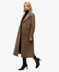 Płaszcz z Mieszanki Wełny z Podwójnym Rzędem Guzików. Czarne płaszcze damskie Superdry., m, bez wzorów, z wełny, eleganckie, długie, bez kaptura. Za 1,063.35 zł.
