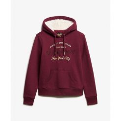 Damska bluza z kapturem z metalicznym logo Superdry Luxe. Brązowe bluzy damskie Superdry., bez wzorów, ze skóry, z kapturem. W wyprzedaży za 332.45 zł.