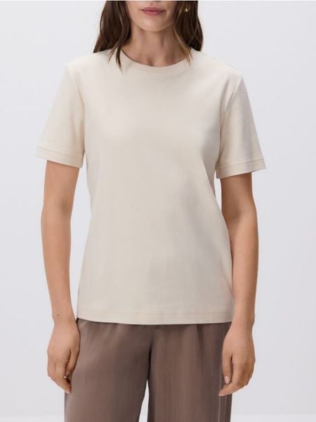 T-shirt regular z merceryzowanej bawełny - beżowy. Brązowe t-shirty damskie Reserved, l, bez wzorów, z bawełny, bez kołnierzyka. Za 79.99 zł.