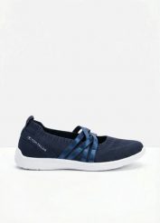 Obuwie typu barefoot marki Tom Tailor z elastyczną podeszwą. Niebieskie baleriny damskie bonprix, bez wzorów, bez obcasa. Za 199.99 zł.