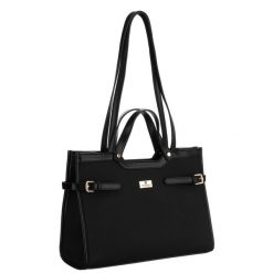 Czarna torebka damska zamykana klipsem magnetycznym, zawieszona na wygodnych uchwytach - Peterson. Czarne torebki do ręki damskie Peterson, bez wzorów, z tworzywa sztucznego, duże, bez dodatków. Za 149.99 zł.