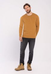 Sweter basic S‑RADO. Żółte swetry przez głowę męskie Volcano, m, bez wzorów, z bawełny, bez kołnierzyka. Za 149.99 zł.