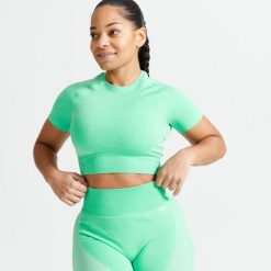 Koszulka fitness damska Domyos krótki rękaw. Zielone obuwie sportowe damskie DOMYOS, bez wzorów, z elastanu, na fitness i siłownię. W wyprzedaży za 59.99 zł.