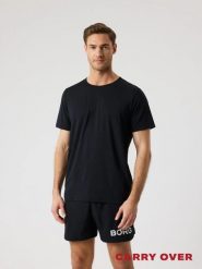 Bjorn_borg BORG FEATHER T-SHIRT z recyklingowanego poliestru - BLACK BEAUTY. Czarne t-shirty męskie Björn Borg, m, bez wzorów, klasyczne, bez kołnierzyka. Za 247.00 zł.