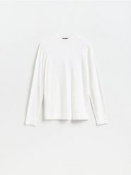 Gładki sweter z półgolfem - biały. Białe swetry przez głowę męskie Reserved, l, bez wzorów, z dzianiny, bez kołnierzyka. Za 129.99 zł.