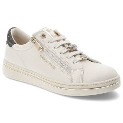 Sneakersy damskie Marco Tozzi, wykonane z wysokiej jakości materiałów klasyczny sznurowany fason wzbogacono o praktyczny zamek błyskawiczny, białe, 2. Białe półbuty damskie Marco Tozzi, bez wzorów, z jeansu, eleganckie, bez obcasa, bez zapięcia. Za 229.90 zł.