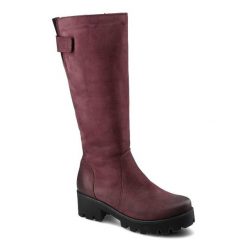 Bordowe Kozaki Simen Damskie Modne Ocieplane Buty. Czerwone kozaki damskie Simen, z nubiku, bez obcasa. Za 429.00 zł.