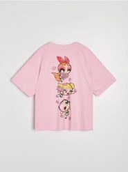 Bawełniana koszulka z nadrukiem The Powerpuff Girls - begonia. T-shirty damskie Sinsay, l, bez wzorów, z bawełny, bez kołnierzyka. Za 39.99 zł.
