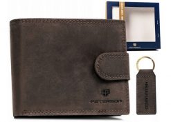 Zestaw prezentowy Peterson PTN SET-M-1549L-CHMB brązowy. Brązowe portfele męskie Peterson, bez wzorów, ze skóry. Za 80.00 zł.
