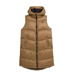 Kamizelka Damska 4F. Brązowe kurtki damskie 4f, bez wzorów, z puchu, bez kaptura. Za 232.99 zł.