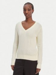 Calvin Klein Sweter LV044F324G Écru Regular Fit. Swetry damskie Calvin Klein, l, bez wzorów, z bawełny, bez kołnierzyka, bez ramiączek, bez kaptura. Za 409.99 zł.
