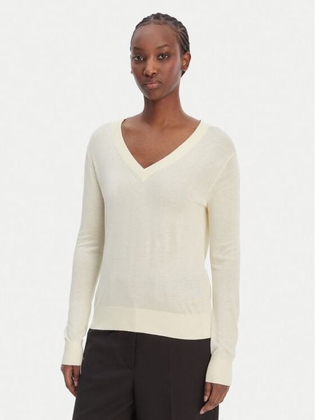 Calvin Klein Sweter LV044F324G Écru Regular Fit. Białe swetry damskie Calvin Klein, l, bez wzorów, bez kołnierzyka, bez ramiączek, bez kaptura. Za 409.99 zł.