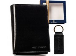 Zestaw prezentowy Peterson PTN SET-M-N4-KCS czarny. Czarne portfele męskie Peterson, bez wzorów, ze skóry. Za 84.00 zł.