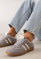 Szare Sneakersy z Ekozamszu na Płaskiej Podeszwie Pemeriana. Szare obuwie sportowe damskie Renee, bez wzorów, z materiału, trekkingowe. Za 89.99 zł.