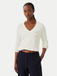 Tommy Hilfiger Sweter WW0WW40098 Kremowy Regular Fit. Białe swetry damskie Tommy Hilfiger, xxs, bez wzorów, z bawełny, bez kołnierzyka, bez ramiączek, bez kaptura. Za 409.99 zł.