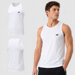 KOSZULKA MĘSKA 4F T-SHIRT NA RAMIĄCZKA BEZ RĘKAWÓW M307 3XL SS26. Szare t-shirty męskie 4f, m, bez wzorów, z bawełny, sportowe, bez kołnierzyka. Za 34.06 zł.