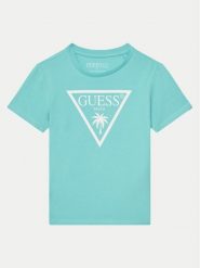 Guess T-Shirt L5GI29 J1314 Turkusowy Regular Fit. Niebieskie t-shirty dla chłopców Guess, z aplikacjami, z bawełny, bez ramiączek. Za 129.99 zł.