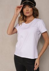 Biały Casualowy Bawełniany T-shirt Ilanira. Białe bluzki damskie Renee, uniwersalny, bez wzorów, z bawełny, eleganckie, bez kołnierzyka. Za 24.99 zł.