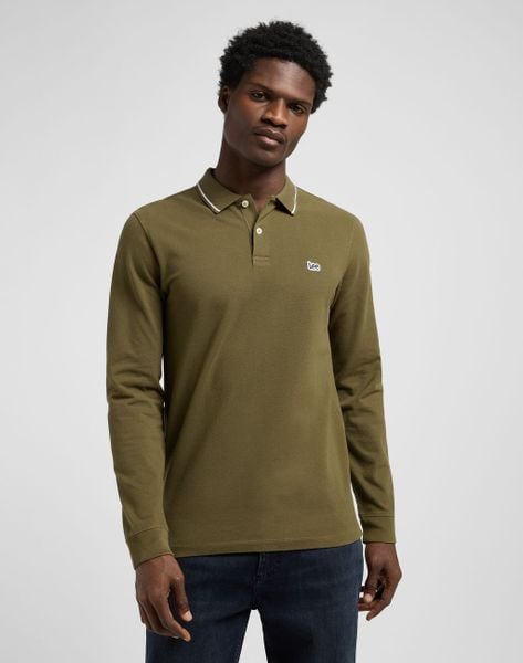 MESKA KOSZULKA LEE LS PIQUE POLO ARMY GREEN 112370566. Zielone koszulki polo męskie Lee, s, bez wzorów, bez ramiączek. Za 99.99 zł.