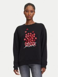 KARL LAGERFELD Bluza A3W20006 Czarny Regular Fit. Czarne bluzy damskie KARL LAGERFELD, l, bez wzorów, z bawełny, bez kaptura. Za 679.99 zł.