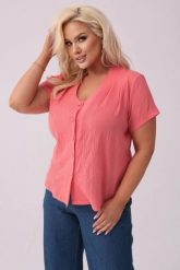 Klasyczna zapinana na guziki bluzka Nel w koralowym kolorze PLUS SIZE XXL OVERSIZE. Pomarańczowe bluzki damskie Moda Size Plus Iwanek, plus size, bez wzorów, z bawełny, eleganckie, bez kołnierzyka, plus size, bez ramiączek. Za 199.90 zł.