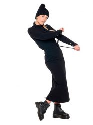 Długa zimowa spódnica damska „Black Ring”. Czarne spódnice damskie LEONE 1947 APPAREL, na zimę, s, bez wzorów, maxi, dopasowane. Za 303.12 zł.