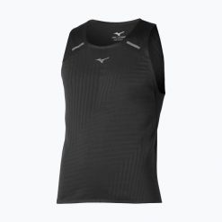 Koszulka do biegania męska Mizuno Tech Light Tank. Czarne koszulki sportowe męskie Mizuno, m, bez wzorów, z materiału, bez kołnierzyka, bez ramiączek, do biegania. Za 299.99 zł.