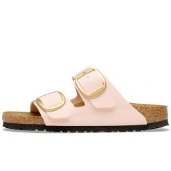 Klapki Birkenstock Arizona Big Buckle Birkibuc Damskie. Czerwone klapki damskie Birkenstock, bez wzorów, z nubiku, eleganckie, bez obcasa. Za 510.45 zł.
