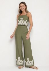 Zielony Wiskozowy Komplet Top i Szerokie Spodnie w Ornamentny Wzór Aramiraia. Zielone spodnie materiałowe damskie Born2be, l, bez wzorów, z jeansu. Za 139.99 zł.