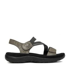 Sandały Rieker. Szare sandały damskie Rieker, bez wzorów, bez obcasa, na płaskiej podeszwie, bez zapięcia. Za 319.99 zł.