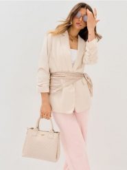 Torebka tote z imitacji skóry z monogramem - beżowy. Brązowe torebki do ręki damskie Sinsay, bez wzorów, ze skóry, bez dodatków. Za 49.99 zł.