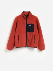 Polarowa bluza ze stójką - pomarańczowy. Brązowe bluzy męskie Reserved, l, bez wzorów, z polaru, bez kaptura. Za 139.99 zł.