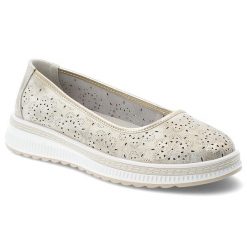 Półbuty damskie S.Barski, ze skóry naturalnej licowej ażurowy kwiatowy wzór lekka podeszwa casual, złote, LR61-703. Żółte półbuty damskie S.BARSKI, w ażurowe wzory, ze skóry, casualowe, bez obcasa, na płaskiej podeszwie, bez zapięcia. Za 169.00 zł.