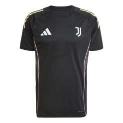 Koszulka treningowa Juventus Turyn 2025/26. Czarne koszulki sportowe męskie Adidas, bez wzorów, bez kołnierzyka, bez ramiączek, do piłki nożnej. Za 260.43 zł.