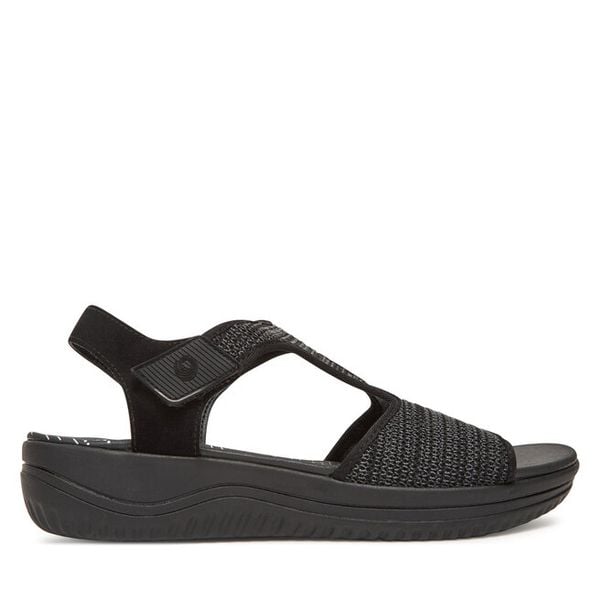 Sandały Jana. Czarne sandały damskie JANA, bez wzorów, bez obcasa, na koturnie, bez zapięcia. Za 179.99 zł.