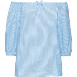 Bluzka "carmen", rękawy 3/4 bonprix jasnoniebiesko-biały w paski. Niebieskie bluzki damskie bonprix, bez wzorów, bez kołnierzyka. Za 49.99 zł.