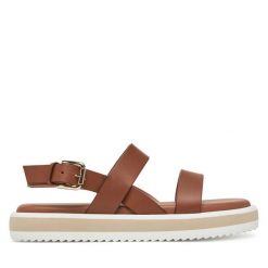 Sandały Pollini. Brązowe sandały damskie Pollini, bez wzorów, bez obcasa, na płaskiej podeszwie, bez zapięcia. Za 799.99 zł.